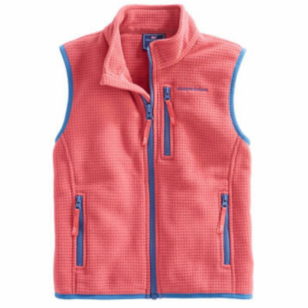 Vineyard Vines Nantucket Red full-zip grid fleece w American Flag on Back Size 7